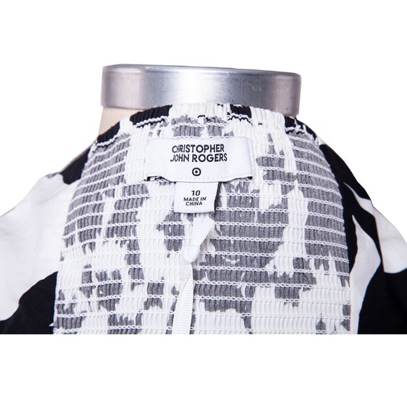 Christopher John Rogers Black & White Target Floral Puff Wrap Dress Size 10 NWT - Picture 13 of 15